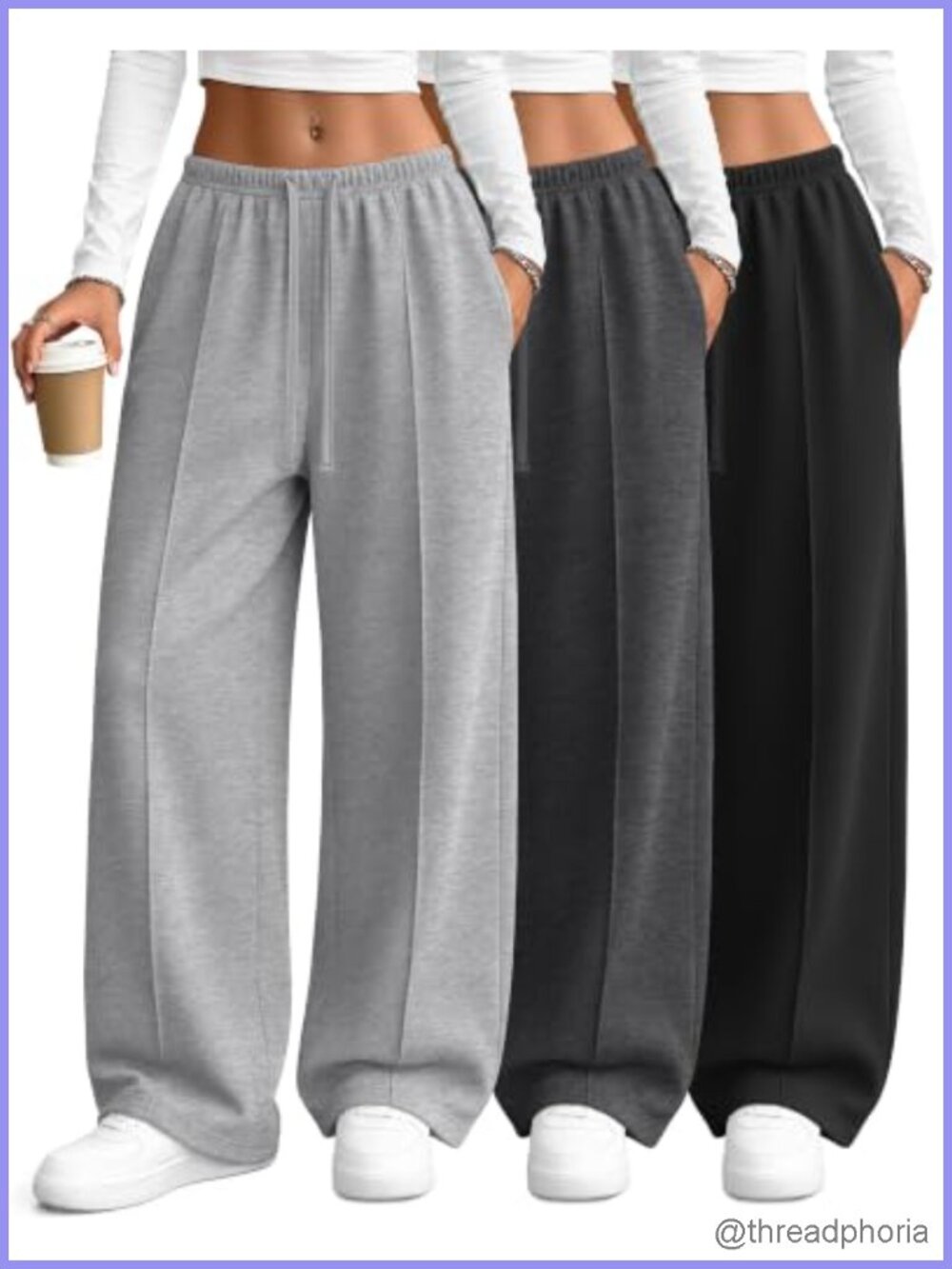 3 Pack Wide Leg Sweatpants Women Athletic Drawstring Pants 95% Polyester 5%